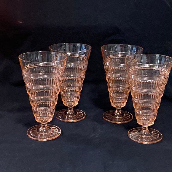 Vtg Pink Beehive Hazel Atlas Depression Glass Ice Tea Goblets Sundae Tumbler 4 - Picture 2 of 14
